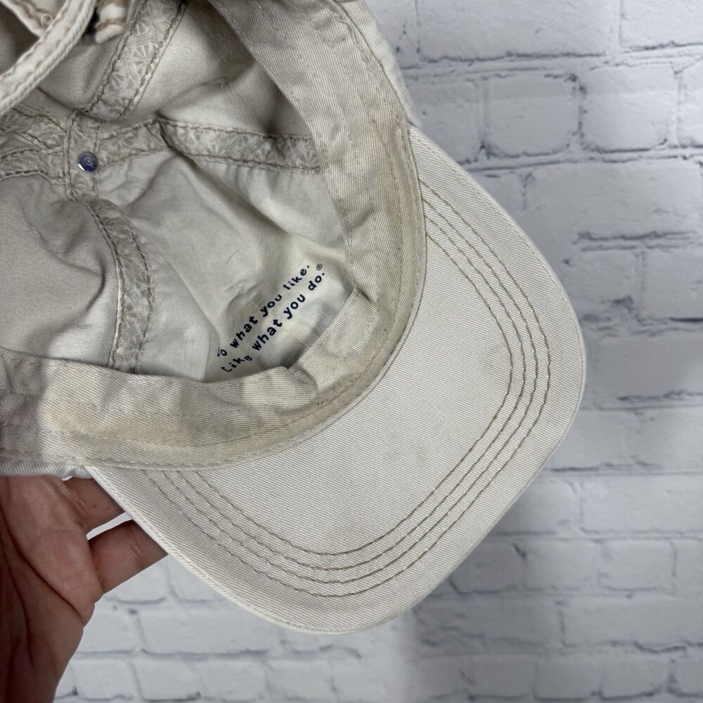 Life is Good Script Spellout Hat Strapback Cap Beige Blue Thick Stitched Outdoor - Picture 10 of 10